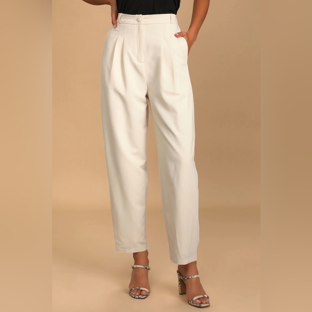 Lulus Posh Company Ivory Pleated High-Waisted Trouser Pants